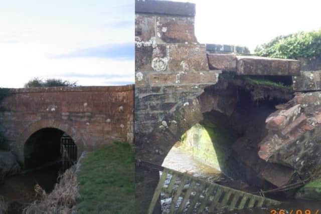 The bridge over Brow Well before and after. Pictures: Geograph/ Dumfries and Galloway Council.