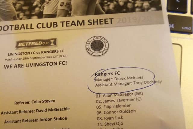 Livingston's team-sheet listed Derek McInnes as Rangers manager.
