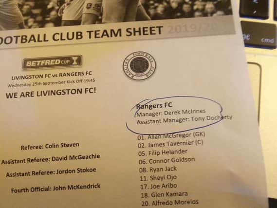 Livingston's team-sheet listed Derek McInnes as Rangers manager.