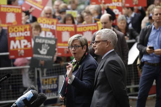 Scottish Nationalist Party lawmaker Joanna Cherry speaks outside the Supreme Court in London, Tuesday, Sept. 24. Pic: AP Photo/Matt Dunham