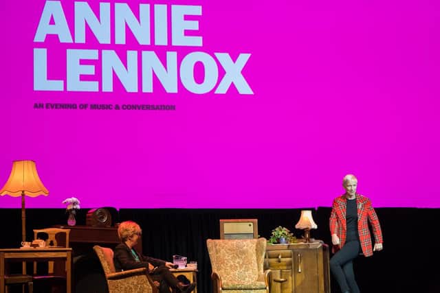 Annie Lennox discussed her career in the music industry and her activism with broadcaster Janice Forsyth at the Armadillo.