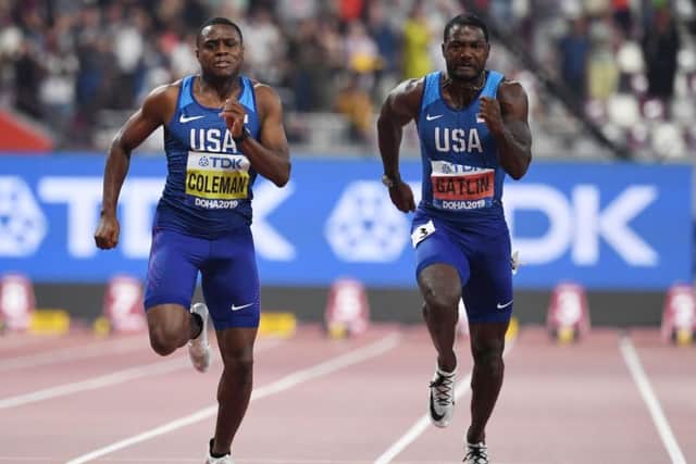 American Christian Coleman takes control down the stretch as he beats compatriot Justin Gatlin to the 100m title. Picture: Jewel Samad/AFP/Getty