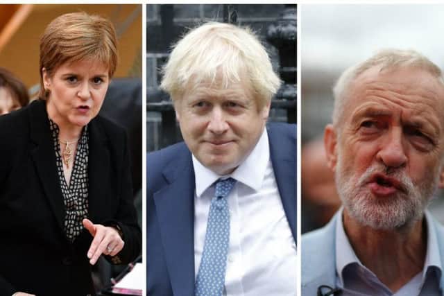 Nicola Sturgeon, Boris Johnson and Jeremy Corbyn.  Pictures; PA
