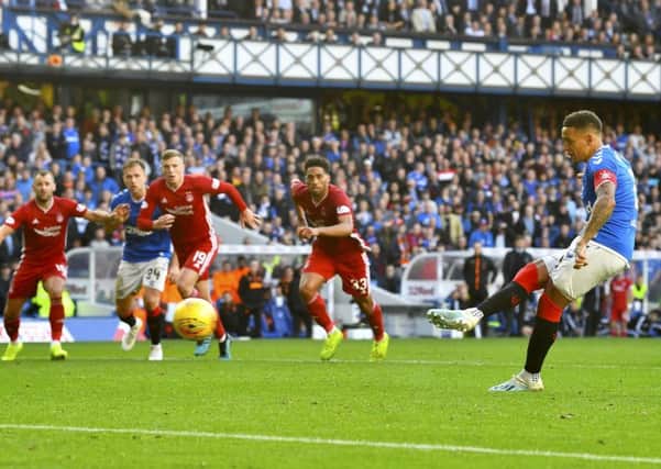 James Tavernier scores from the spot to give Rangers the lead against Aberdeen. Picture: SNS.