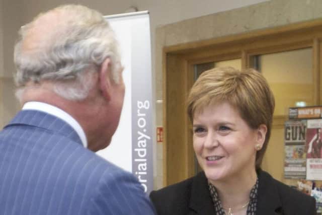 The Prince of Wales meets First Minister Nicola Sturgeon at the National Police Memorial Day at the Royal Concert Hall in Glasgow. Picture: PA