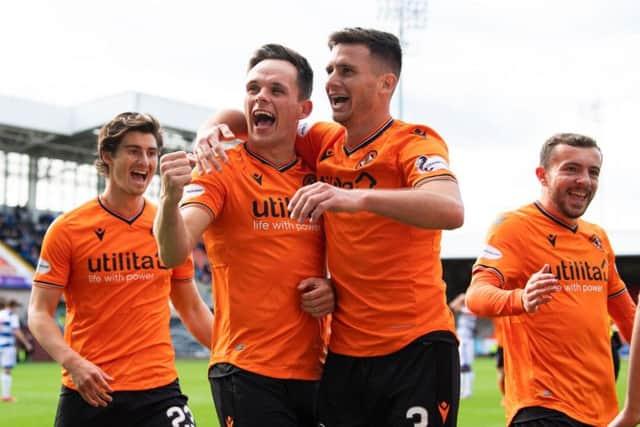 Dundee United striker Lawrence Shankland celebrates after scoring against Morton. Picture: SNS