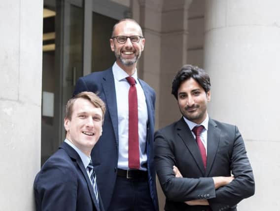 From left: Johnston Carmichael's financial services consulting manager Samuel Church, partner - financial services advisory Ewen Fleming, and financial services consulting senior Hyder Cheema at the London branch. Picture: Claudia Janke