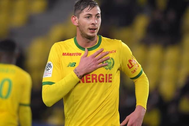 The late Emiliano Sala playing for Nantes against Montpellier in Ligue 1 in January shortly before his transfer to Cardiff was agreed. Picture: Loic Venance/AFP/Getty
