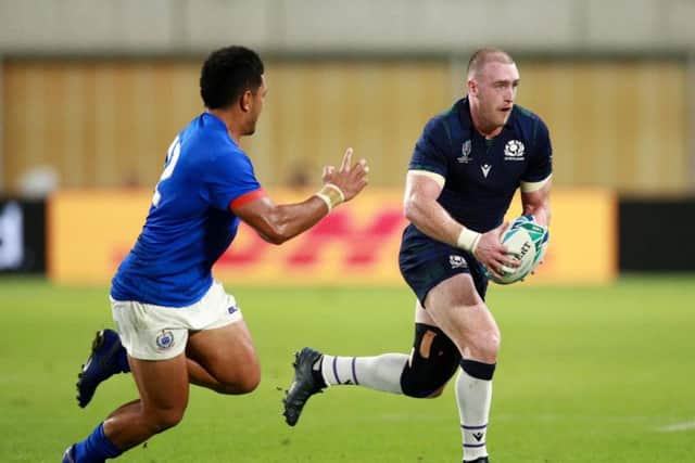 It may not have been a try, but Stuart Hogg's whopper of a drop goal was a highlight of Scotland's 34-0 win over Samoa in Kobe. Picture: Getty Images