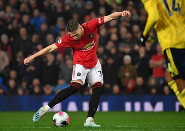 Scott McTominay scores Manchester United's goal against Arsenal at Old Trafford. Picture: Paul Ellis/AFP/Getty