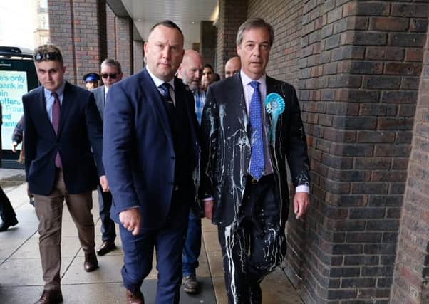 Brexit Party leader Nigel Farage was attacked in Newcastle duirng the run-up to the 2019 European elections in May. Picture: Ian Forsyth/Getty Images