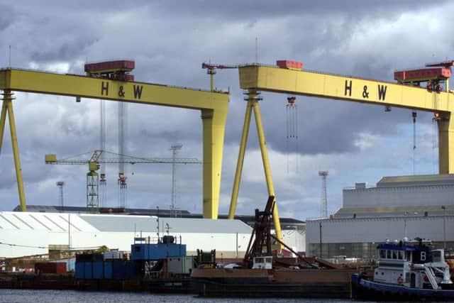 Two of the ship-loading cranes at the Belfast shipyard