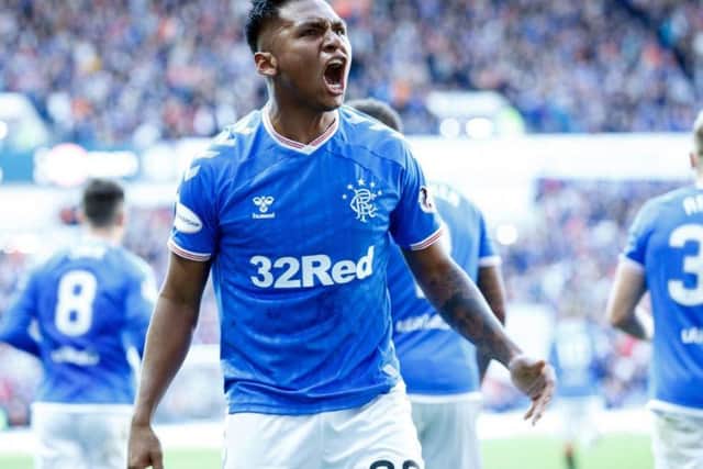 Alfredo Morelos celebrates a goal for Rangers