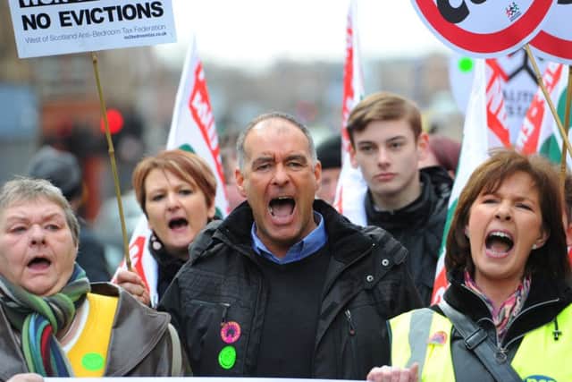 Tommy Sheridan, seen marching against the bedroom tax, has been no-platformed by the campaign group Women For Independence (Picture: Robert Perry)