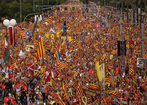 Pro-Independence demonstrators fill-up La Diagonal, one Barcelona's main avenues, during the Catalan National Day in Barcelona in 2018. Picture: Emilio Morenatti/AP
