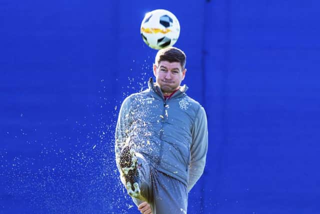 Rangers manager Steven Gerrard gets involved in training yesterday before flying out to Switzerland. Picture: Alan Harvey/SNS