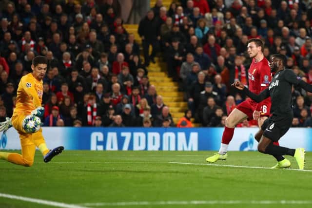 Scotland captain Andy Robertson scores Liverpools second.Picture: Clive Brunskill/Getty