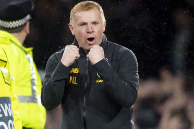 Celtic manger Neil Lennon celebrates the first goal against Cluj. Picture: Craig Williamson/SNS