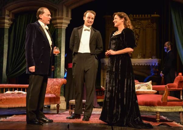 Mark Meadows as Lord Illingworth, Tim Gibson as Gerald Arbuthnot and Katy Stephens as Mrs Arbuthnot