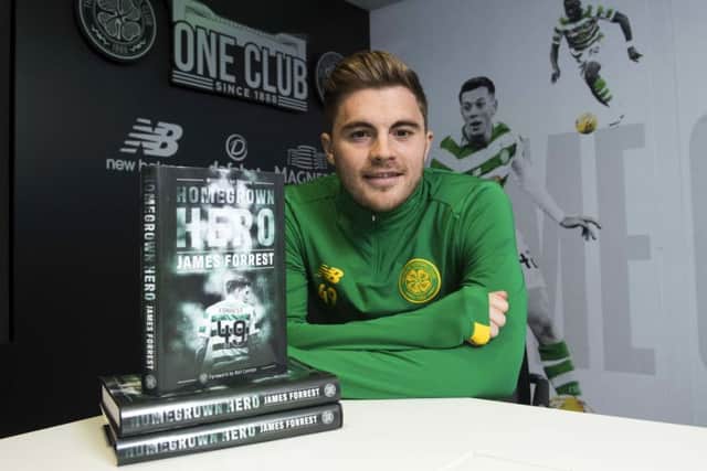 Celtics James Forrest promotes his biography Homegrown Hero, which is due to be published in December. Picture: SNS.