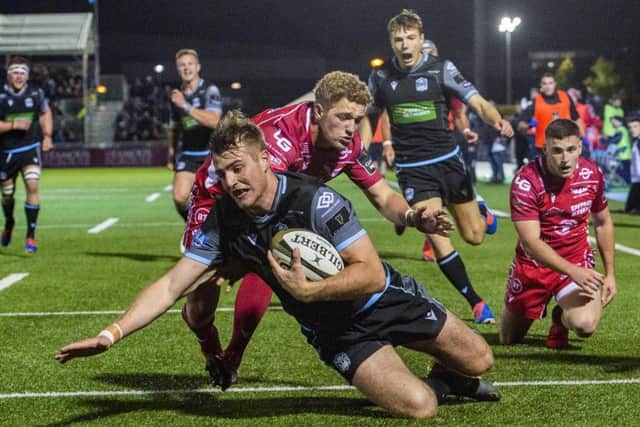 Stafford McDowall grabs Glasgow's second try but the hosts couldn't find a winning score. Picture: Bill Murray/SNS Group/SRU