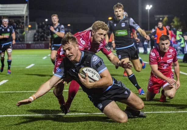 Stafford McDowall grabs Glasgow's second try but the hosts couldn't find a winning score. Picture: Bill Murray/SNS Group/SRU