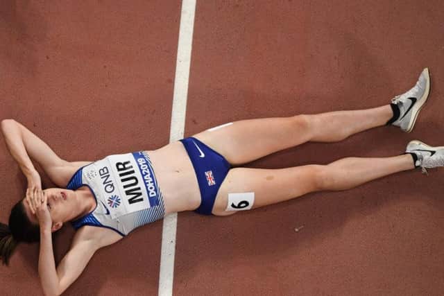 Laura Muir is flat out after an extremely fast 1500m final. Picture: Antonin Thuillier/AFP via Getty Images