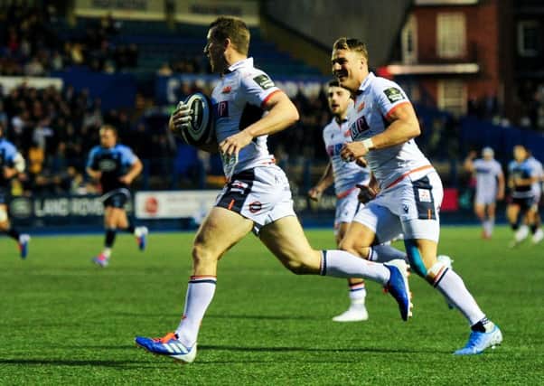 Mark Bennett runs in a try in Edinburgh's victory at Cardiff Arms Park. Picture: Ryan Hiscott/INPHO/Shutterstock