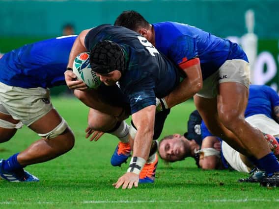 After making his World Cup debut against Samoa, tighthead Zander Fagerson is up for going three in a row if selected to feature against both Russia and Japan. Picture: Getty Images