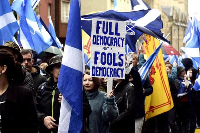 A pro-independence marcher in Edinburgh. Picture: Lisa Ferguson
