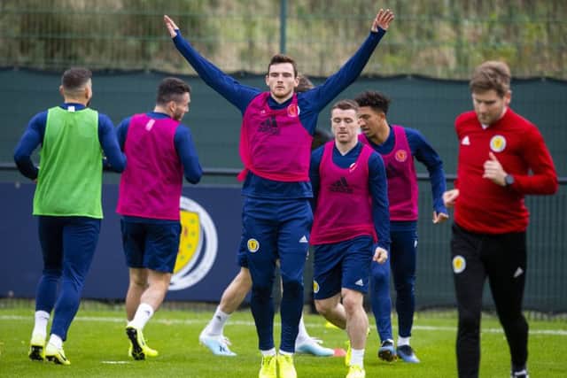 Scotland captain Andy Robertson during a training session at Oriam. Picture: Craig Williamson/SNS/SFA