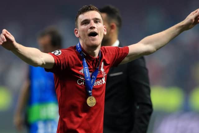 Liverpool's Andrew Robertson celebrates after the club's Champions League final triumph this year. Jurors in the Hillsborough trial have been asked if they are Liverpool supporters