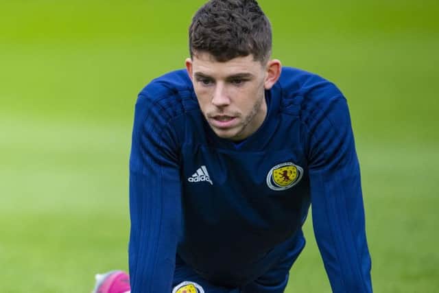 Celtic midfielder Ryan Christie in training with Scotland the day after his red card against Livingston. Picture: Bill Murray/SNS
