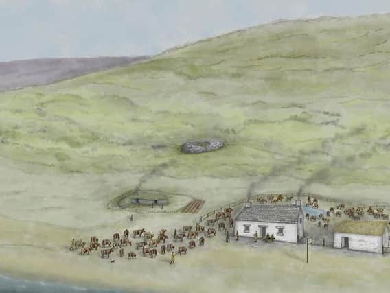 An artist's impression of the 18th Century Wilkhouse Inn near Brora, a busy tavern at the heart of the community that vanished after the Sutherland Clearances. PIC: GUARD Archaeology.