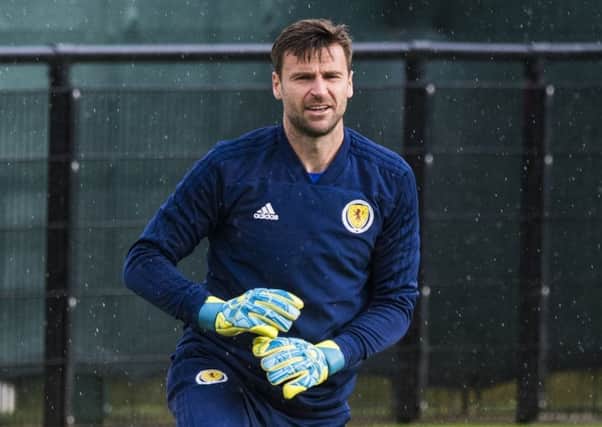 Scotland goalkeeper David Marshall during a training session at Oriam. Picture: Paul Devlin/SNS