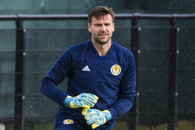 Scotland goalkeeper David Marshall during a training session at Oriam. Picture: Paul Devlin/SNS