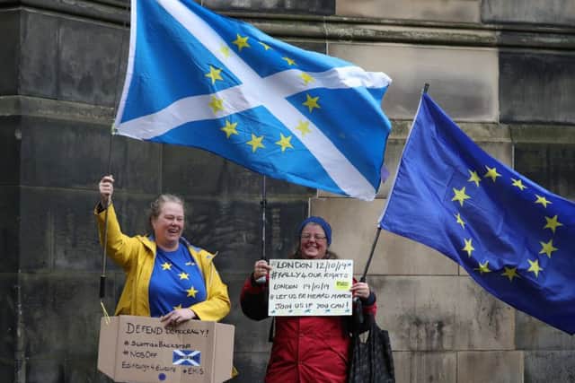 Remain supporters at a Brexit court hearing at Court of Session in Edinburgh on October 9