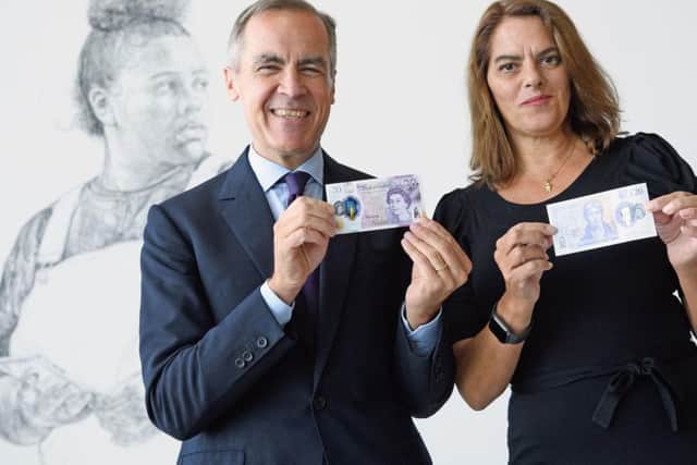 Bank of England government Mark Carney and artist Tracey Emin with the new 20 pound note
