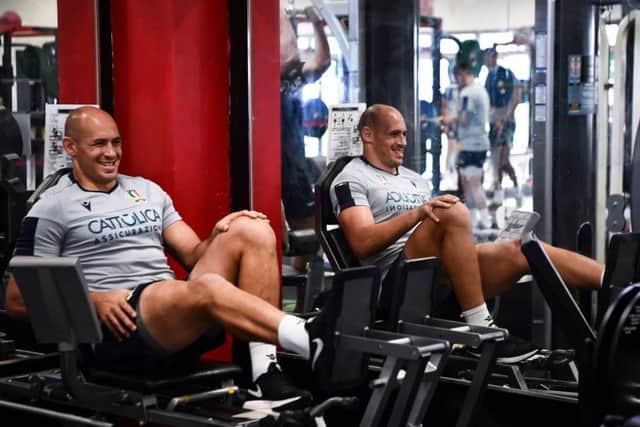 Italy captain Sergio Parisee works out in preparation for the clash with the All Blacks only to be foiled by the cancellation of the match due to the threat from Typhoon Hagibis. Picture: AFP/Getty