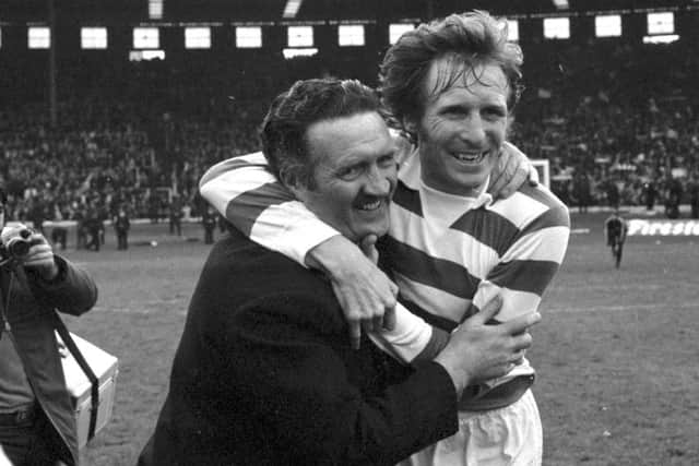 Billy McNeill (right) skippered the Celtic team managed by Jock Stein (also pictured) to 1967 European Cup