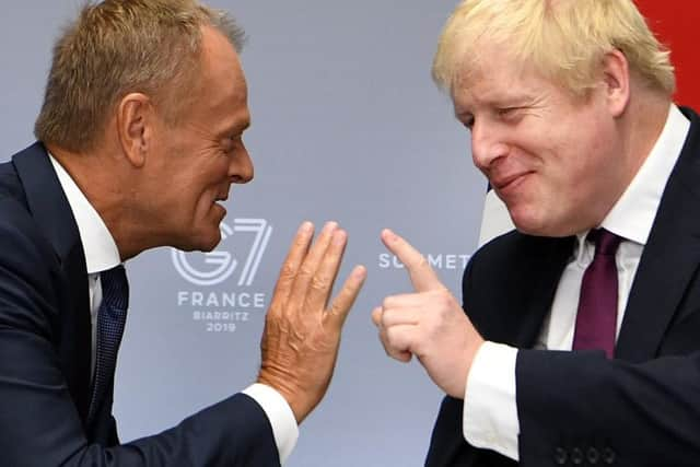 European Council president Donald Tusk alongside UK Prime Minister Boris Johnson