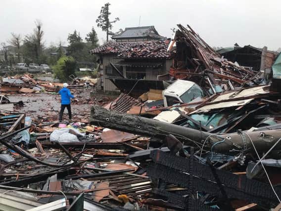 Damaged houses caused by Typhoon Hagibis in Ichihara in the Chiba prefecture. Picture: Jiji Press/AFP via Getty Images