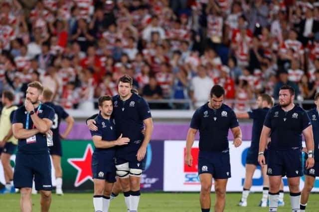 Dejection for Scotland after exiting the Rugby World Cup after losing to hosts Japan in Yokohama