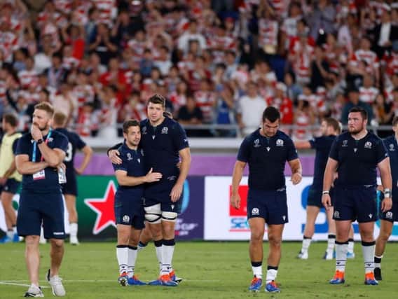 Dejection for Scotland after exiting the Rugby World Cup after losing to hosts Japan in Yokohama