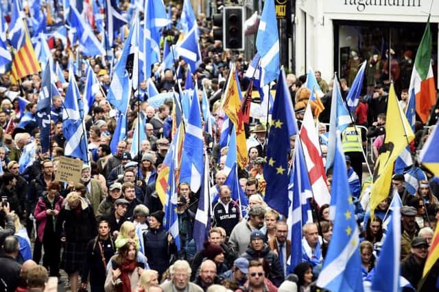 Thousands of people attended the All Under One Banner pro-Scottish independence march through the streets of Edinburgh. picture: Lisa Ferguson