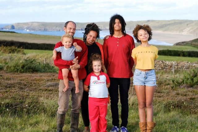 Davina Foster, 36, lives in the bubble caravan with her four children, Michael, 15, Saffron, 11, Ruby, 6, and Harry, 18 months, and partner, Todd. Picture: SWNS