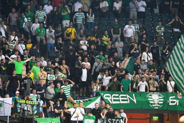 A general view of travelling Celtic fans at a Europa League away game. Around 9,000 tickets have been allocated for Hoops supporters at the Stadio Olimpico