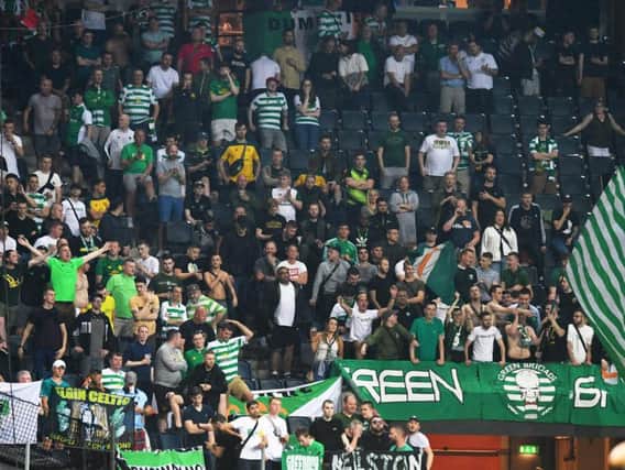 A general view of travelling Celtic fans at a Europa League away game. Around 9,000 tickets have been allocated for Hoops supporters at the Stadio Olimpico