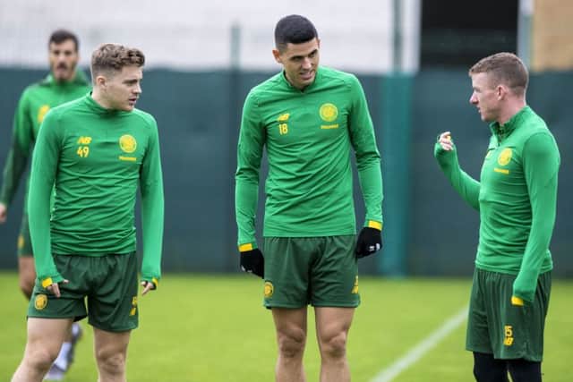 James Forrest, left, with Tom Rogic and Jonny Hayes. Picture: SNS