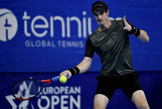 Andy Murray returns a shot during his first-round win against Kimmer Coppejans at the European Open in Antwerp. Picture: BELGA/AFP via Getty Images
